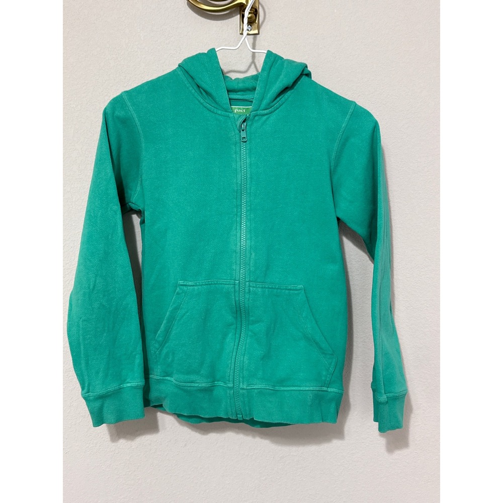 Pact Zip Up Hoodie Kids Size 8/9 Green Organic Cotton Fleece Sweatshirt
